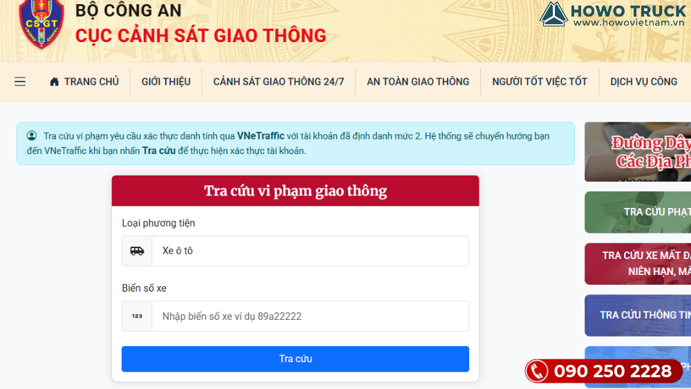 Tra cứu phạt nguội trên website của Cục CSGT